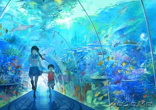 唯美蓝色调插画图片